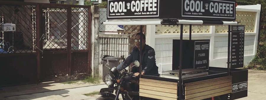 Cool Coffee แฟรนไชส์กาแฟสด รูปแบบเคลื่อนที่ รถพ่วงกับมอเตอร์ไซต์